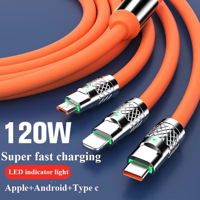 120W 6A 3 in 1 Fast Charging Type C Cable Micro USB