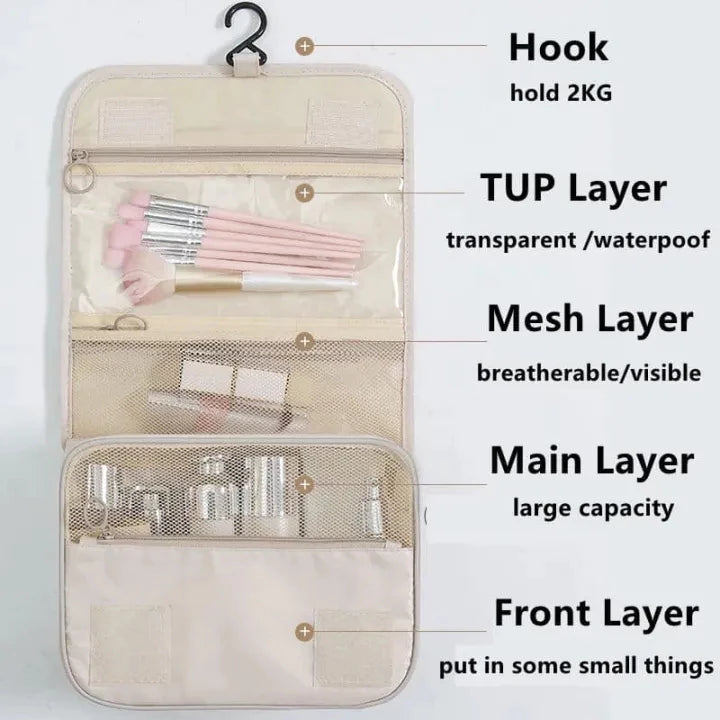 Toiletry Bag Hanging Travel Organizer Transparent Cosmetic Bag and Detachable Makeup Pouch