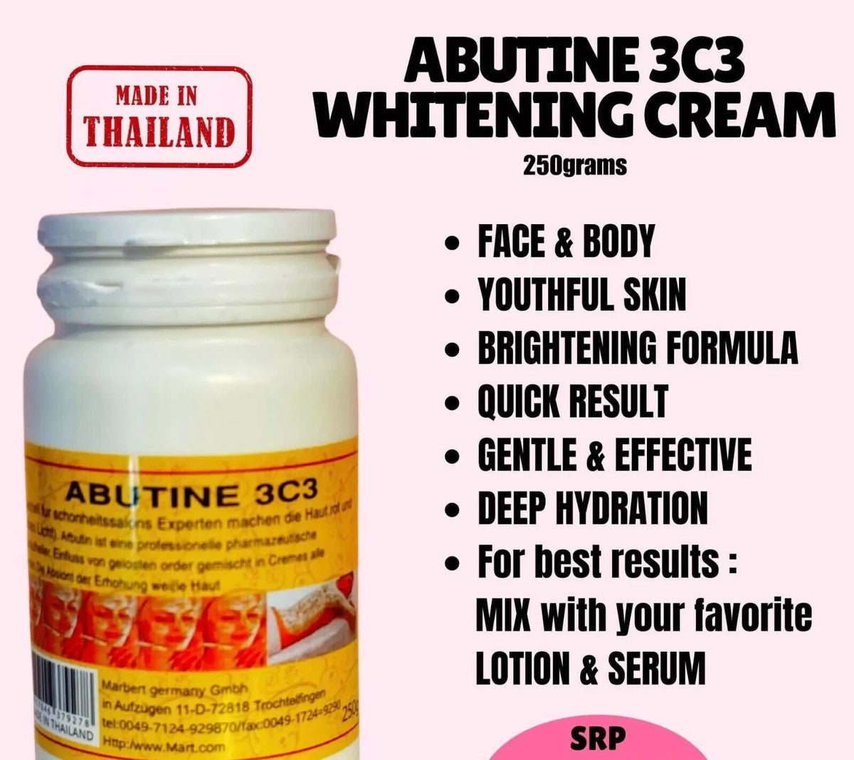 Arbutin 3C3 body whitening cream 250g