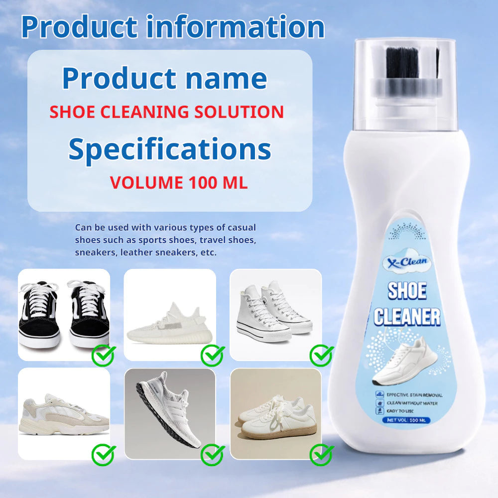 X-Clean Shoe Cleaner for White Shoes with Brush Head Sneaker Stains Cleaner for Shoe Care