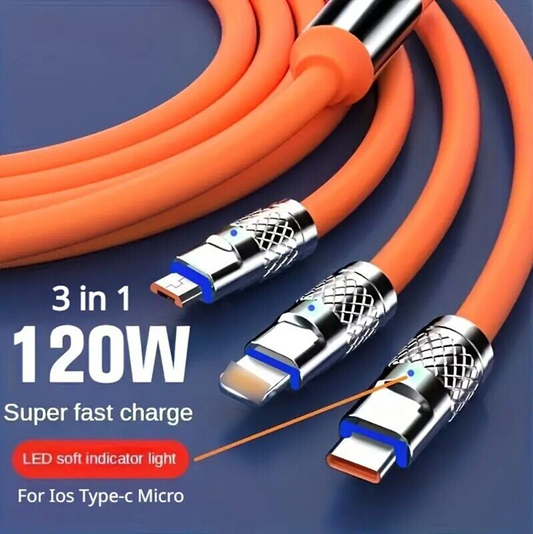 120W 6A 3 in 1 Fast Charging Type C Cable Micro USB