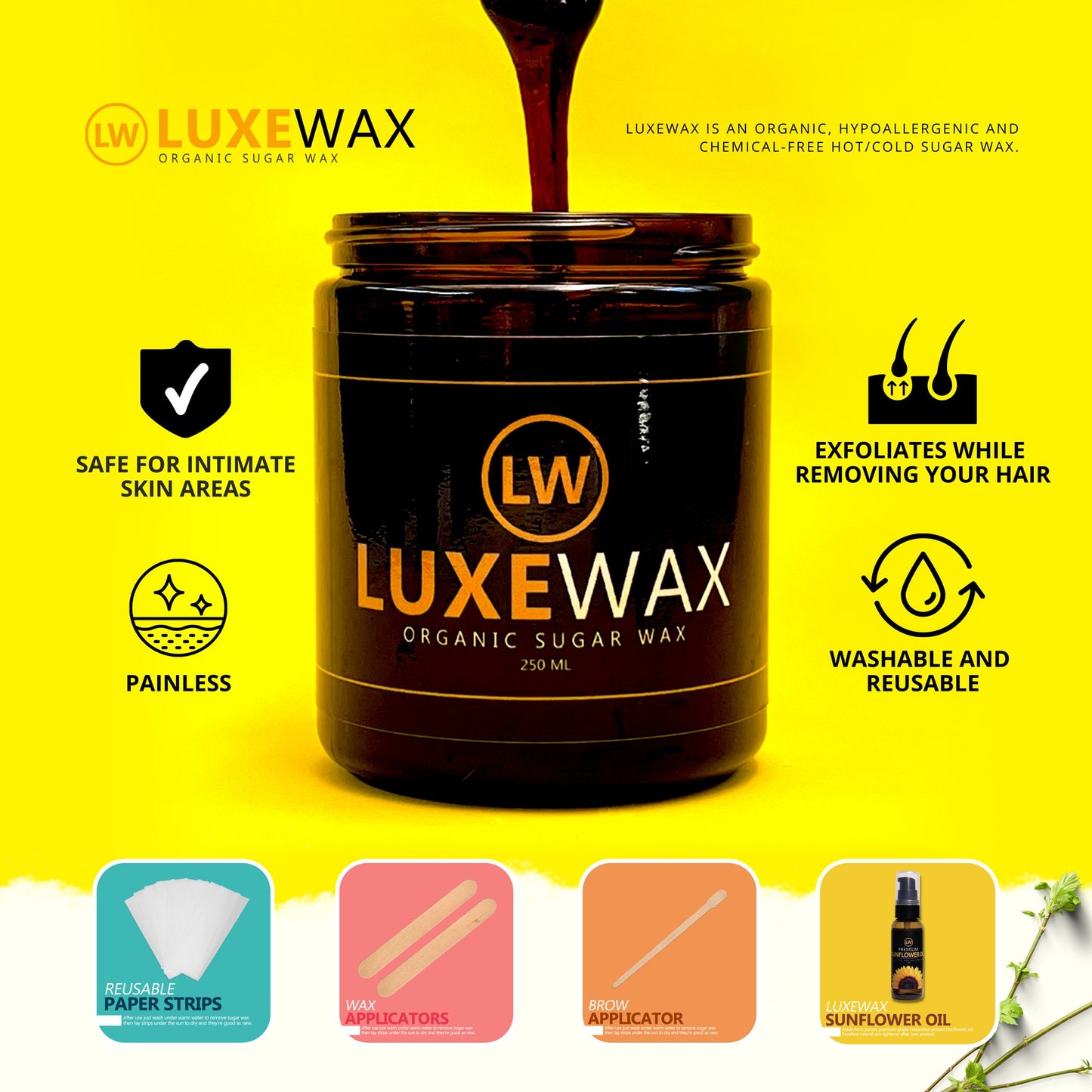 LUXEWAX SUGAR WAX HAIR REMOVAL KIT