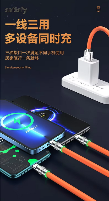 120W 6A 3 in 1 Fast Charging Type C Cable Micro USB