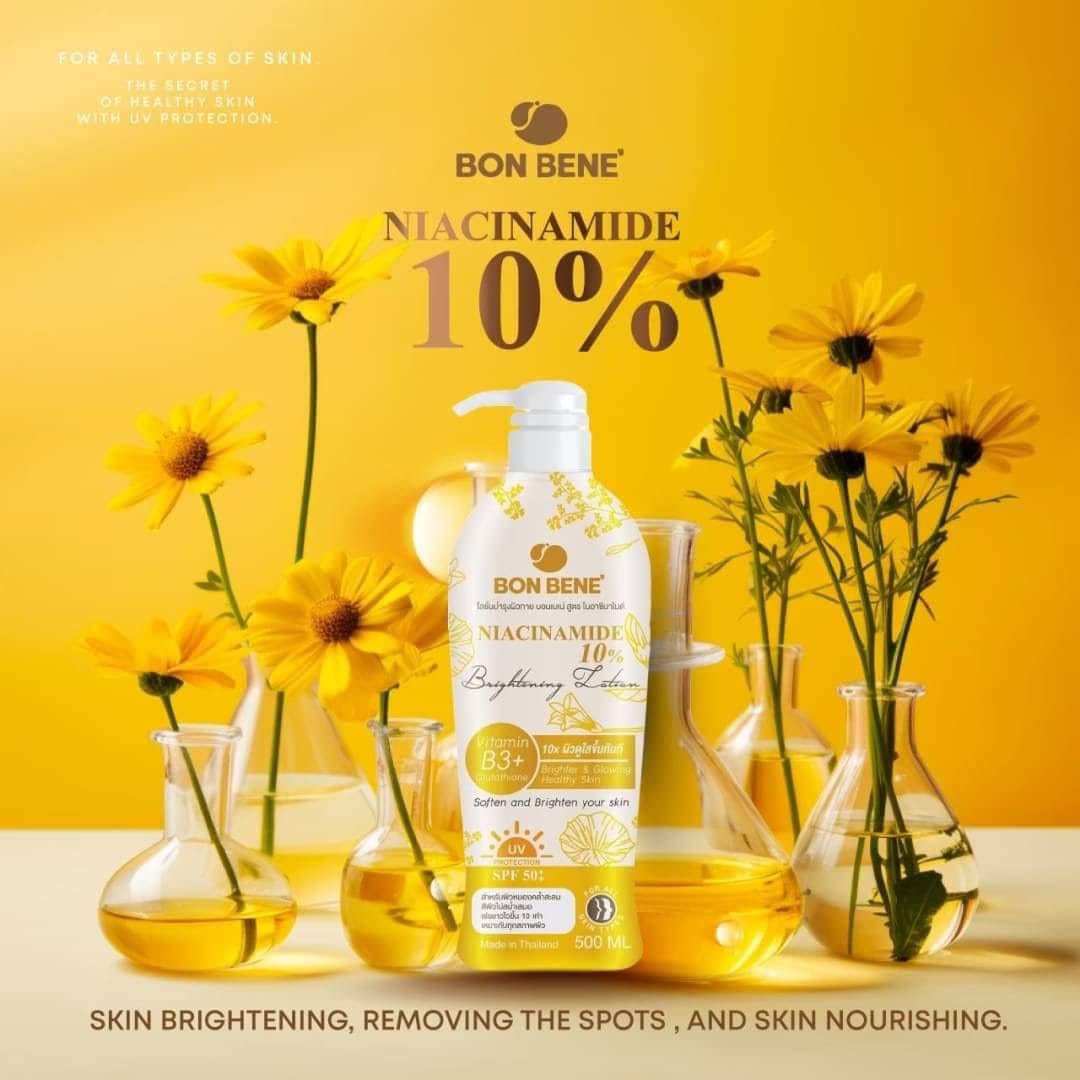 Bon Bene 10% Niacinamide Brightening Lotion with Vitamin B3, Glutahhtione, and UV Protection | 500ml