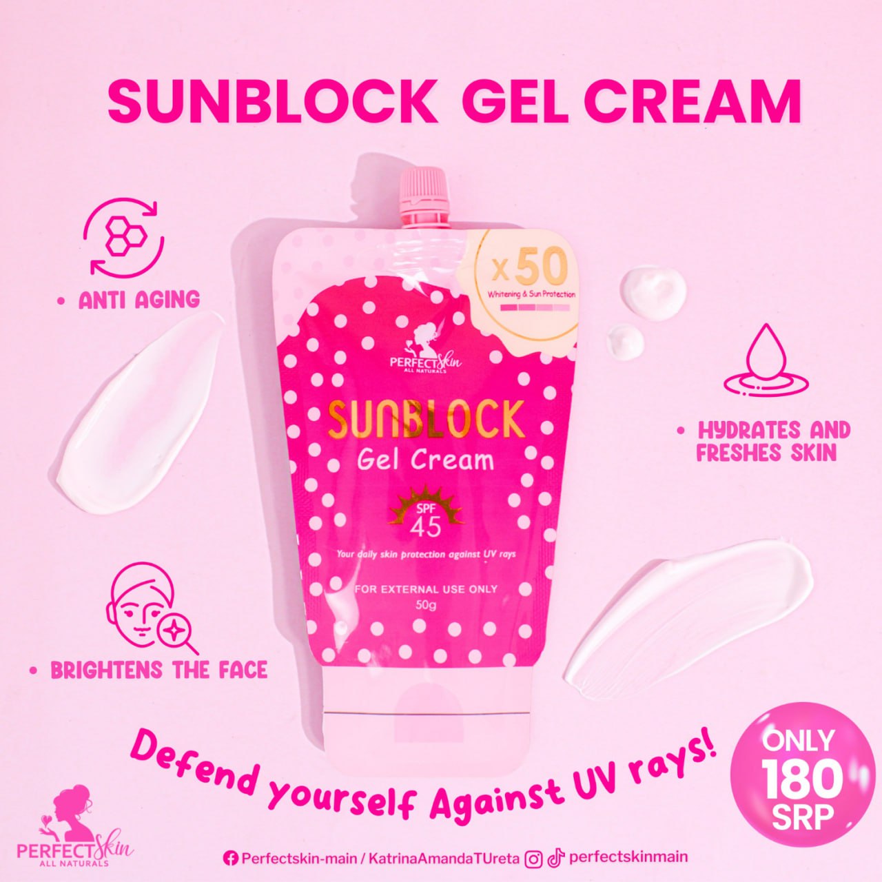 Perfect Skin- All Naturals- Sunblock Gel Cream SPF45 | 50g and 15g