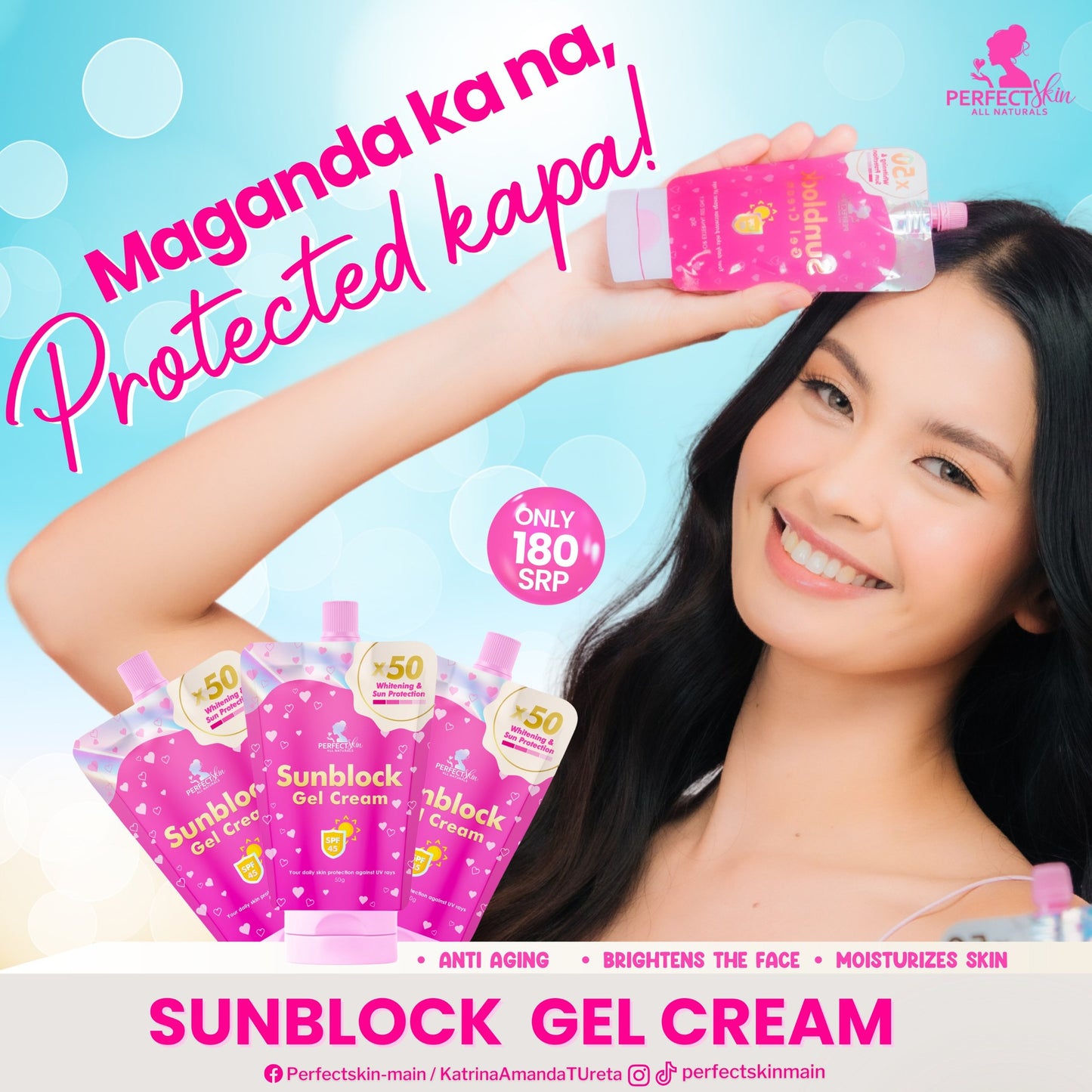 Perfect Skin- All Naturals- Sunblock Gel Cream SPF45 | 50g and 15g