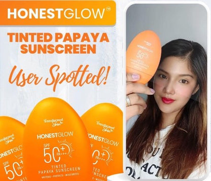 Honest Glow Tinted Papaya Sunscreen SPF 50 PA++++ 50ml with Niacinamide