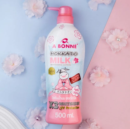 A Bonné Hokkaido Milk Whitening Lotion | 3x Whitening with UV Protection & Nano Glutathione | 500mL