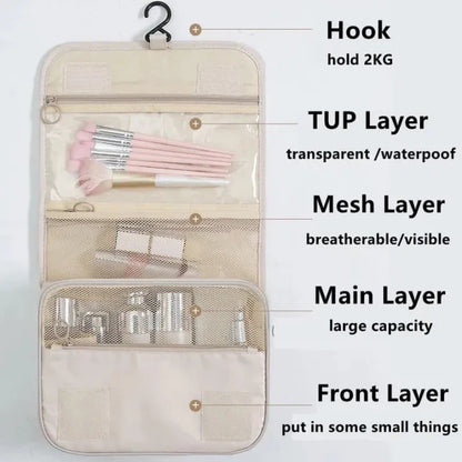Toiletry Bag Hanging Travel Organizer Transparent Cosmetic Bag and Detachable Makeup Pouch