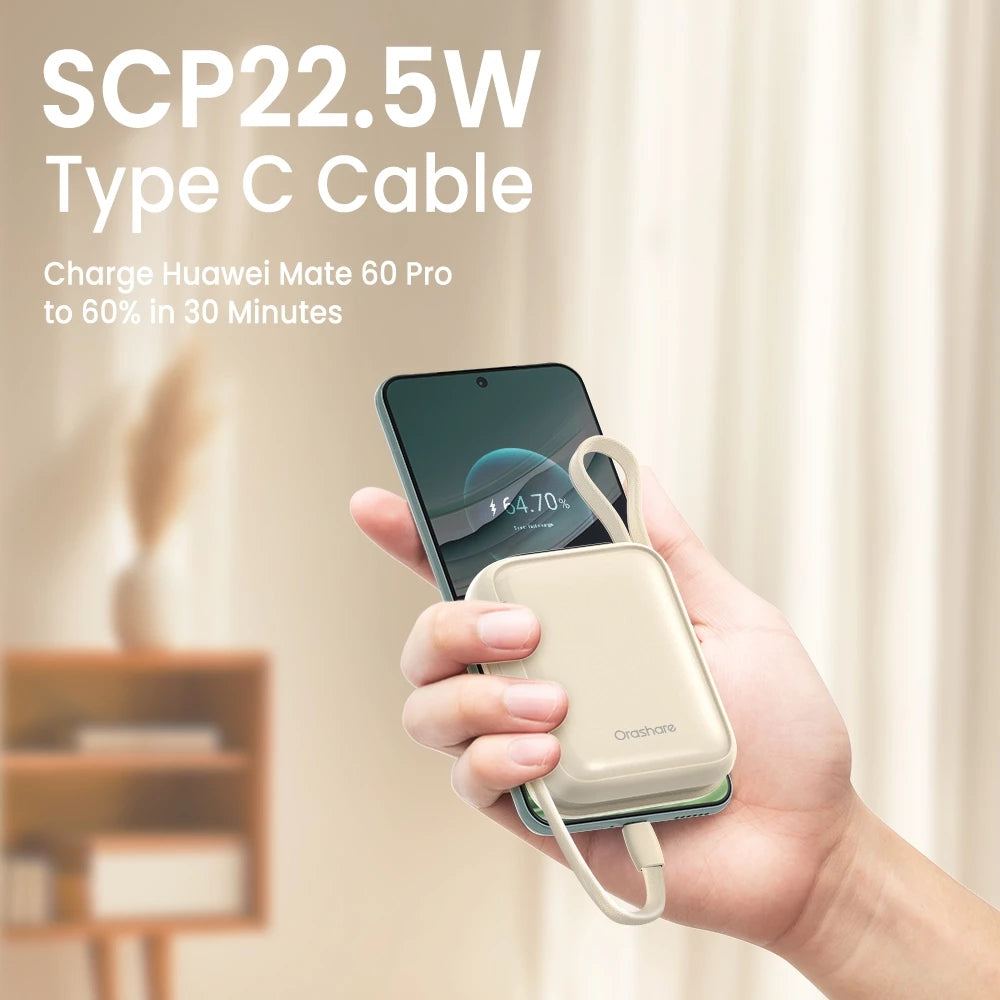 Orashare PCM20 22.5W Super Fast Charge Mini Powerbank 20000mAh Built In Cable Compact and Portable