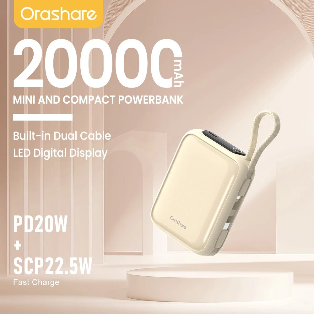 Orashare PCM20 22.5W Super Fast Charge Mini Powerbank 20000mAh Built In Cable Compact and Portable
