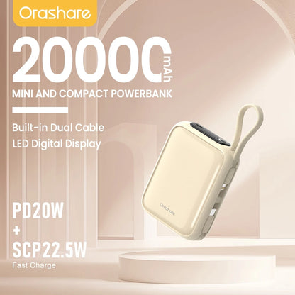 Orashare PCM20 22.5W Super Fast Charge Mini Powerbank 20000mAh Built In Cable Compact and Portable