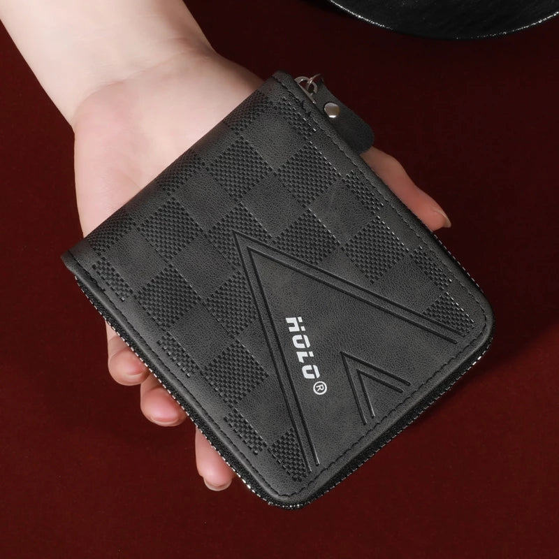 HOLO Men's Wallet Short Vintage Leather Tri-Fold Buckle Wallet Zipper Coin Purse Ideal Gift For Men