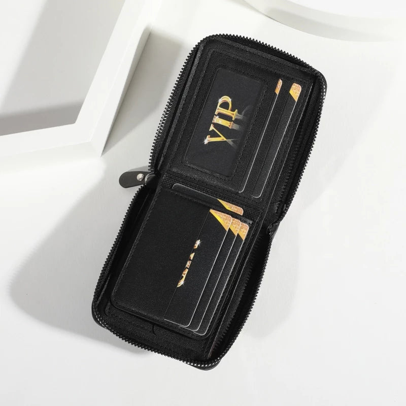 HOLO Men's Wallet Short Vintage Leather Tri-Fold Buckle Wallet Zipper Coin Purse Ideal Gift For Men