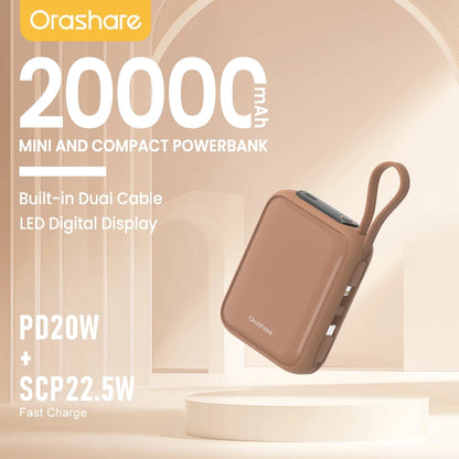 Orashare PCM20 22.5W Super Fast Charge Mini Powerbank 20000mAh Built In Cable Compact and Portable