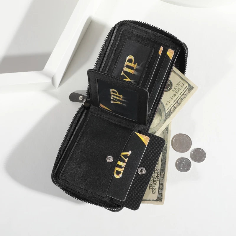 HOLO Men's Wallet Short Vintage Leather Tri-Fold Buckle Wallet Zipper Coin Purse Ideal Gift For Men