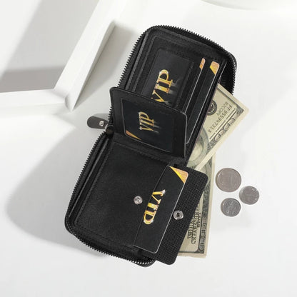 HOLO Men's Wallet Short Vintage Leather Tri-Fold Buckle Wallet Zipper Coin Purse Ideal Gift For Men