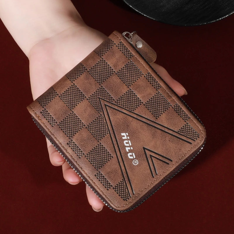 HOLO Men's Wallet Short Vintage Leather Tri-Fold Buckle Wallet Zipper Coin Purse Ideal Gift For Men