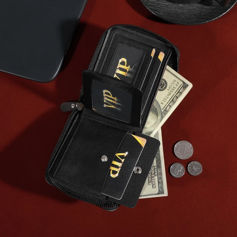 HOLO Men's Wallet Short Vintage Leather Tri-Fold Buckle Wallet Zipper Coin Purse Ideal Gift For Men