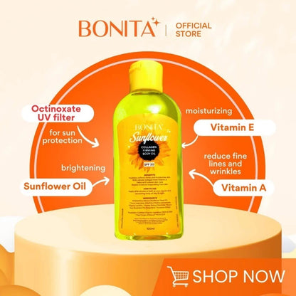 Bonita Himalayan Pink Salt Face and Body Oil with SPF 30, Korean Citron, Collagen, Moringa | Organic