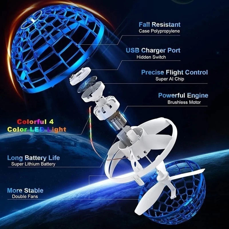 Flynova Pro Flying Ball Rotating Magic Drone Flying Boomerang Balls Hand Controlled Fidget Kids Toy