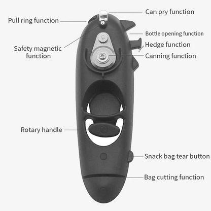 Multifunctional 8 in 1 Manual Can Opener Ergonomic Bottle Opener with Rotary Handle Portable Beer