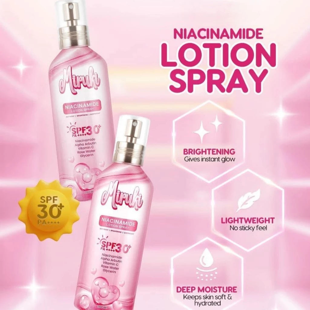 Miruki Niacinamide Lotion Spray SPF 30+ PA++++ 260ml Lightweight Whitening Brightening Deep Moisture