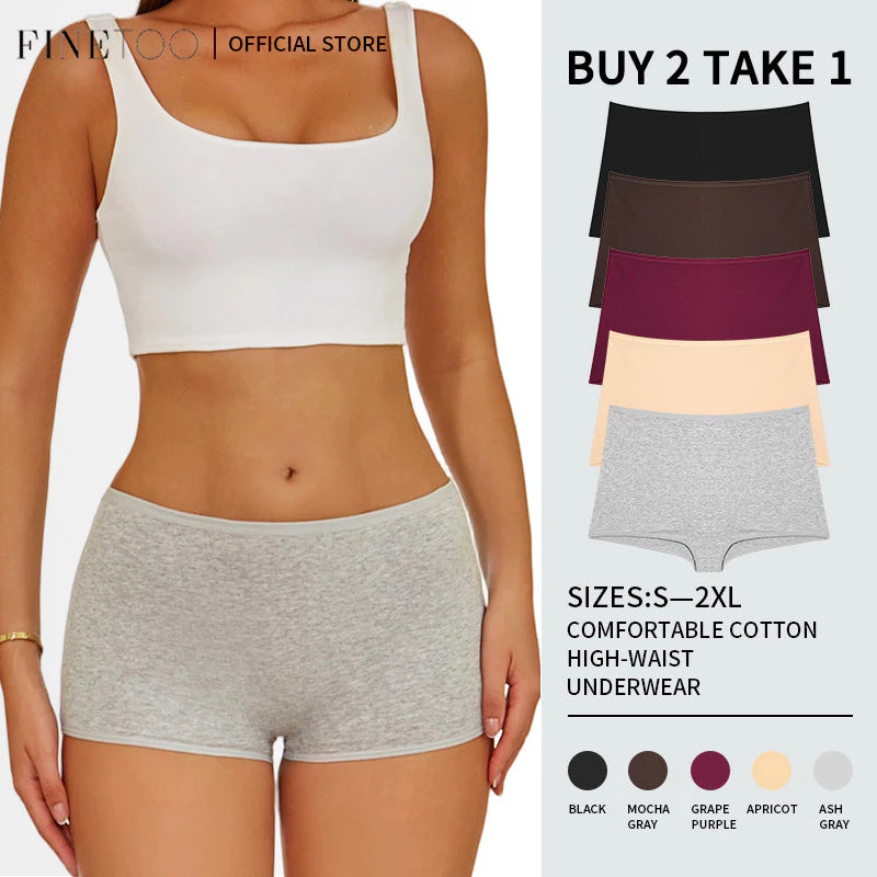 FINETOO 3PCS/Set Cotton Boxer Panty for Women Comfortable Briefs Woman Underpants High Waist Panties