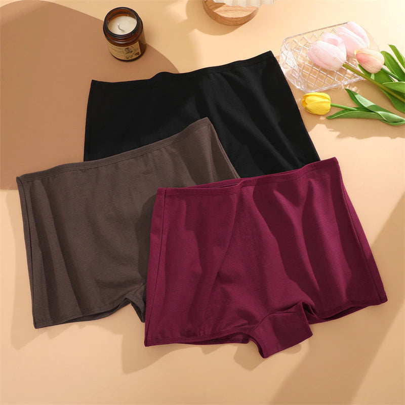 FINETOO 3PCS/Set Cotton Boxer Panty for Women Comfortable Briefs Woman Underpants High Waist Panties