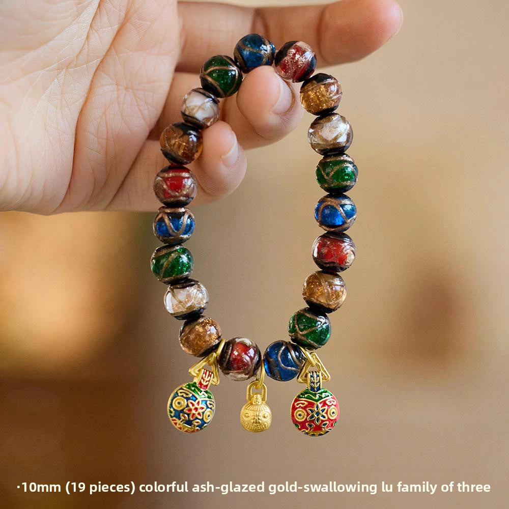 Three Gold-Eating Beast Bracelet Bringing Fortune And Blessings Ash Glass Bracelet Five-Color Ash