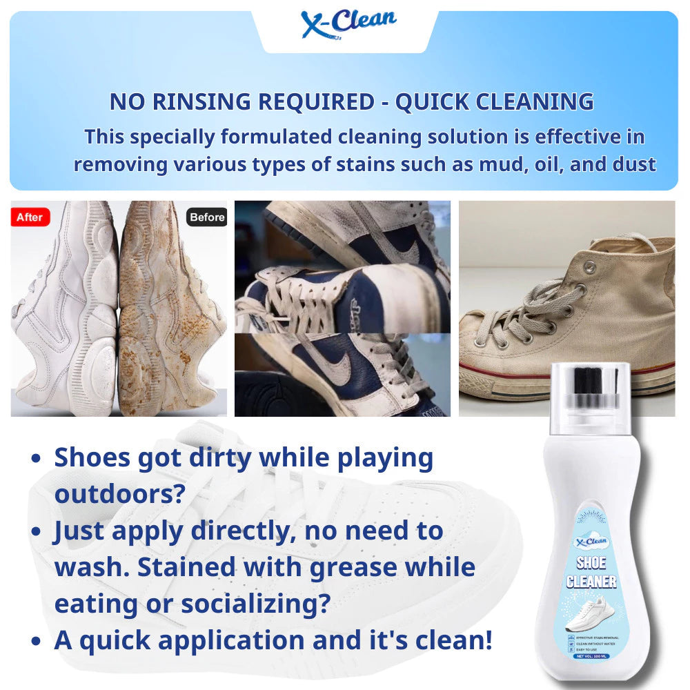 X-Clean Shoe Cleaner for White Shoes with Brush Head Sneaker Stains Cleaner for Shoe Care