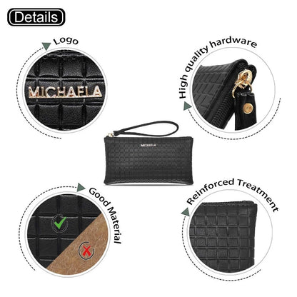 MICHAELA Cellphone Wristlet Wallet for Women Waffle-Like Embossed Long Zip Clutch