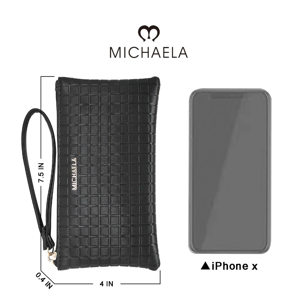 MICHAELA Cellphone Wristlet Wallet for Women Waffle-Like Embossed Long Zip Clutch