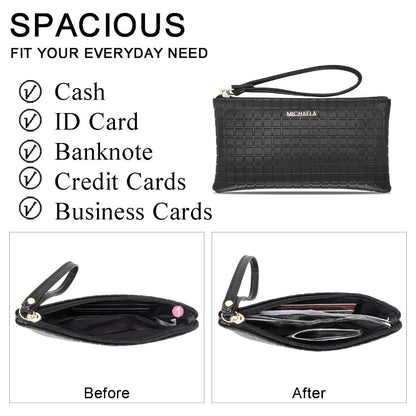 MICHAELA Cellphone Wristlet Wallet for Women Waffle-Like Embossed Long Zip Clutch